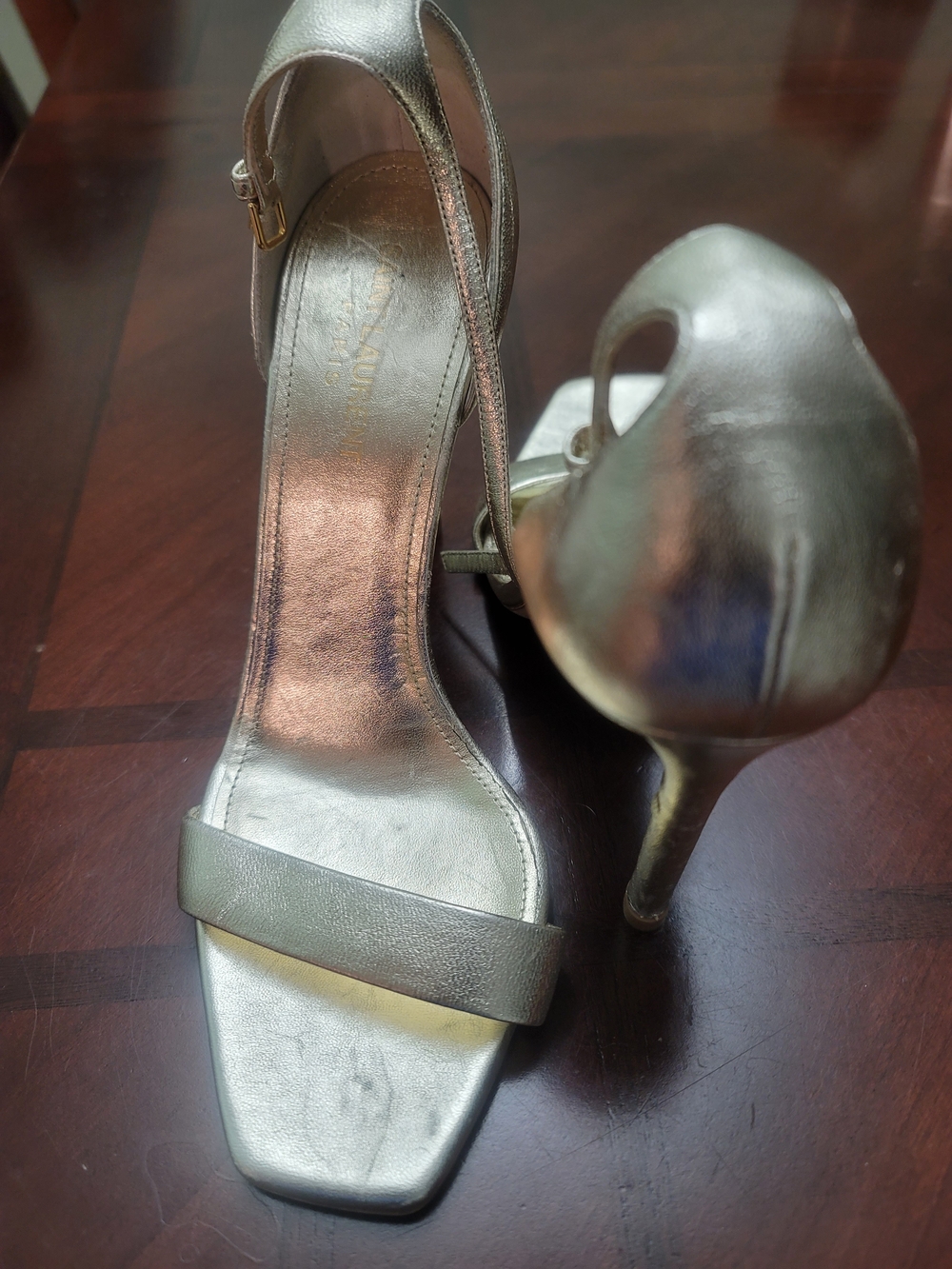 Saint Laurent Metallic Silver Stiletto Sandals